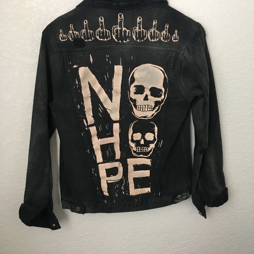 UNIF Distressed No Hope Black Denim Jacket XS - Picture 6 of 7